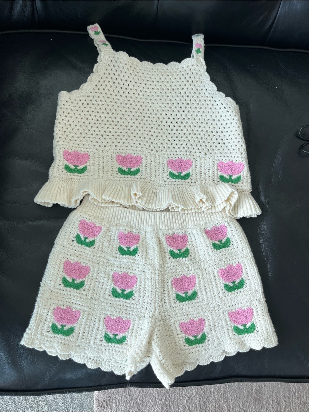 Zara 2 piece tulip floral crochet set sz 6 retail $70
